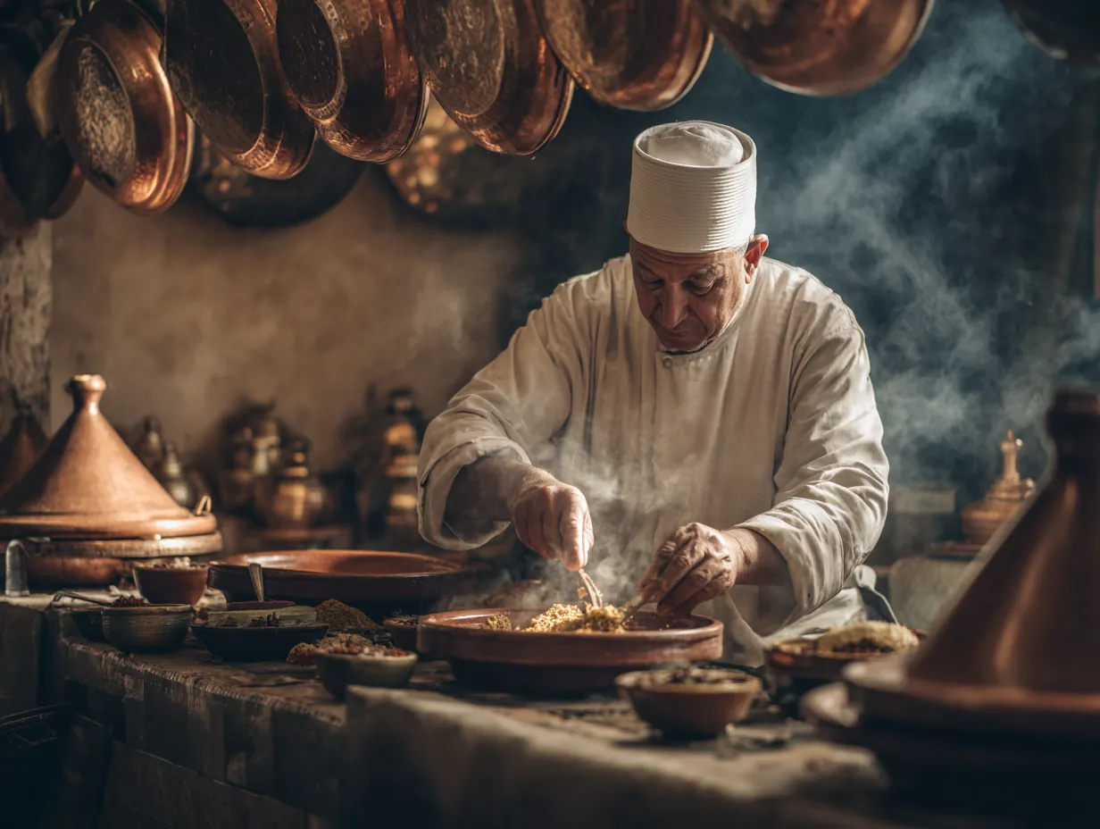 Chef préparant un tajine traditionnel